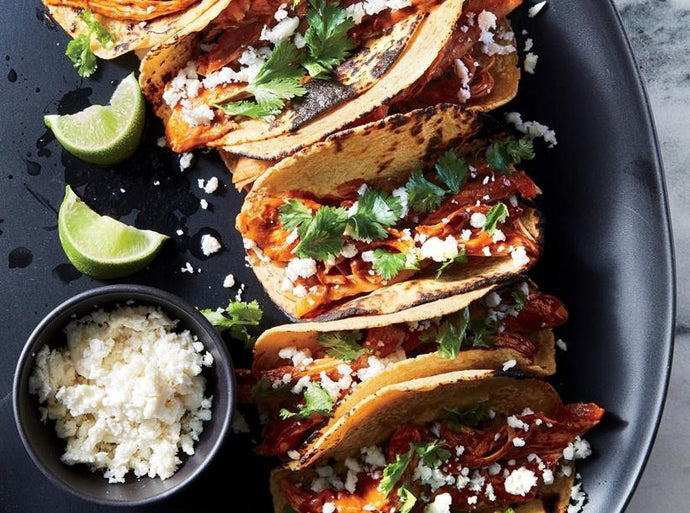 Tacos Chicken Mole, Rice, Beans