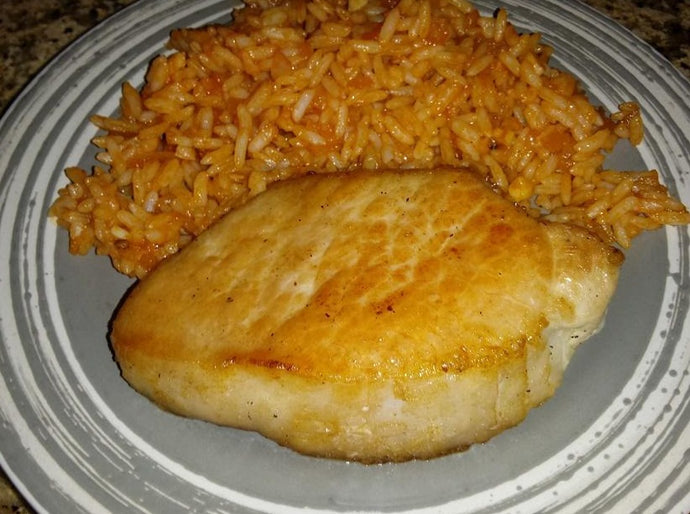 Pork Loin, Spanish Rice, Salad