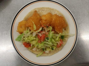 Shrimp Tacos, Rice, Beans