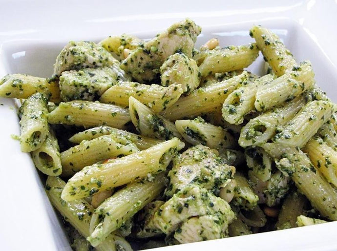 Pasta Penne Pesto. Add Protein